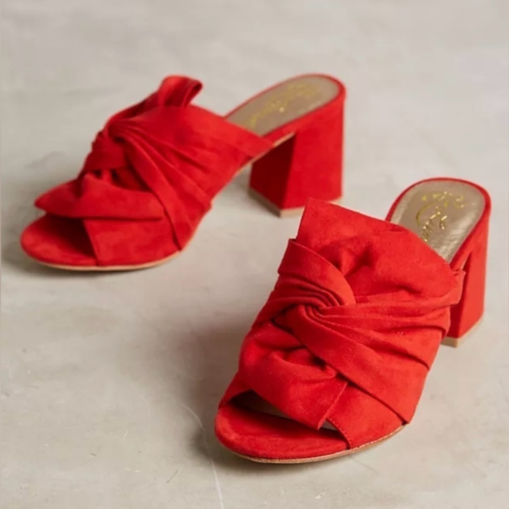 Red Sandals/ Mules - Anthropologie; Liendo by Seychelles, Velvet bow, size 8